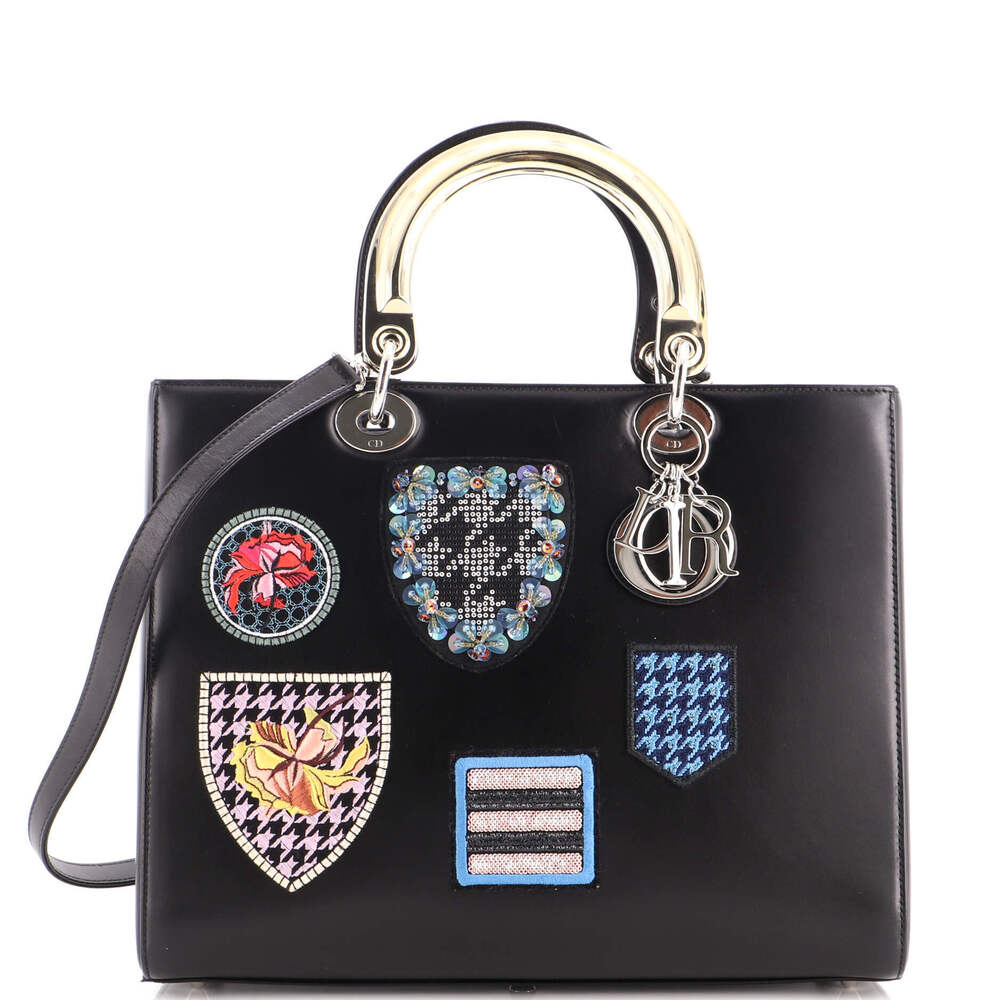 Christian Dior Large Lady Dior Bag Patch Embellished Leather